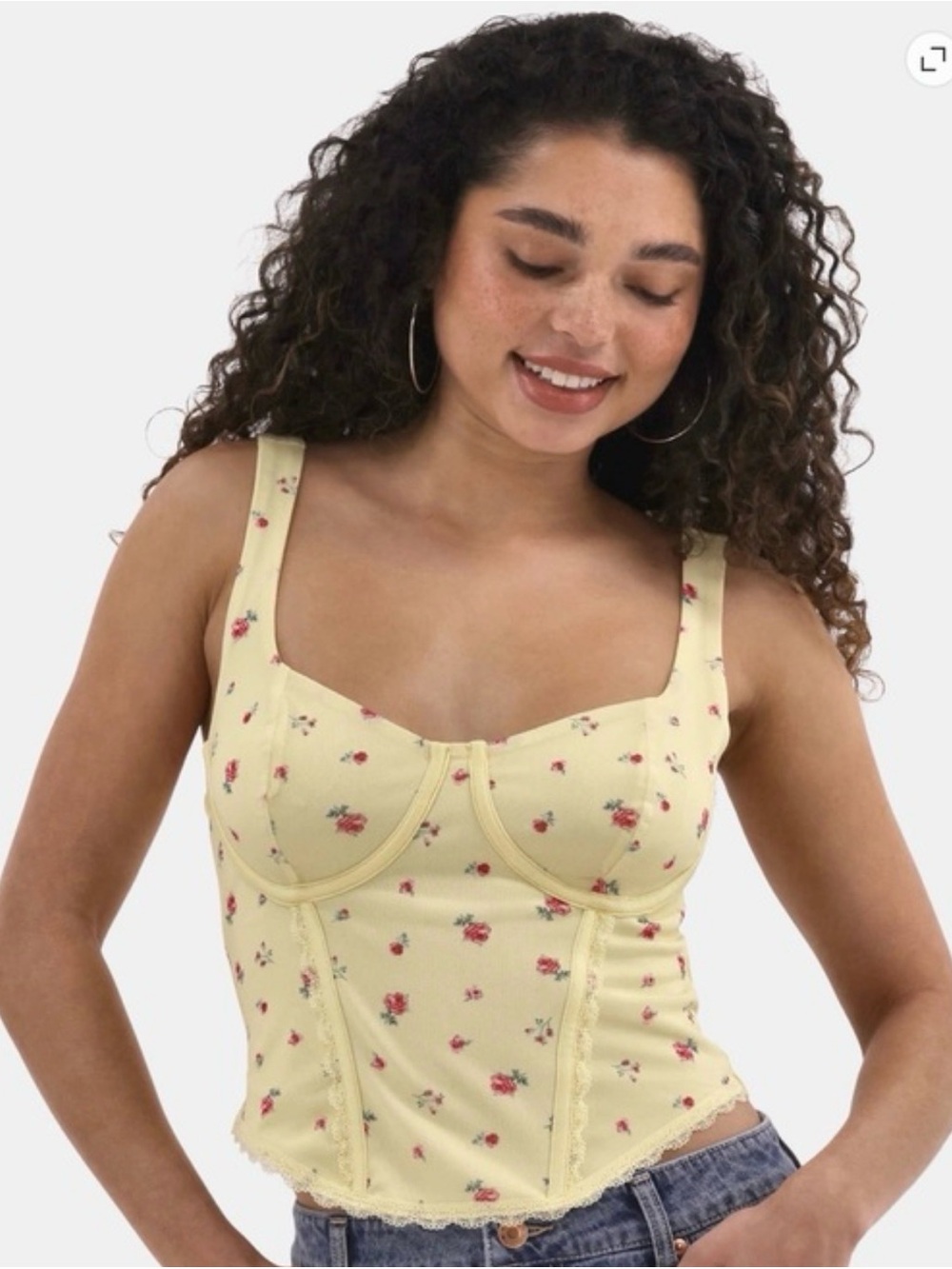 NWT No Boundaries Yellow Floral Bustier Cami with Pink Rose Print